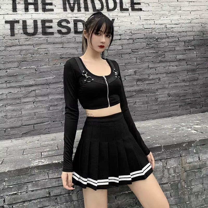 Vintage Patchwork Gothic Pleated High Waist Mini Skirts Streetwear Mssza