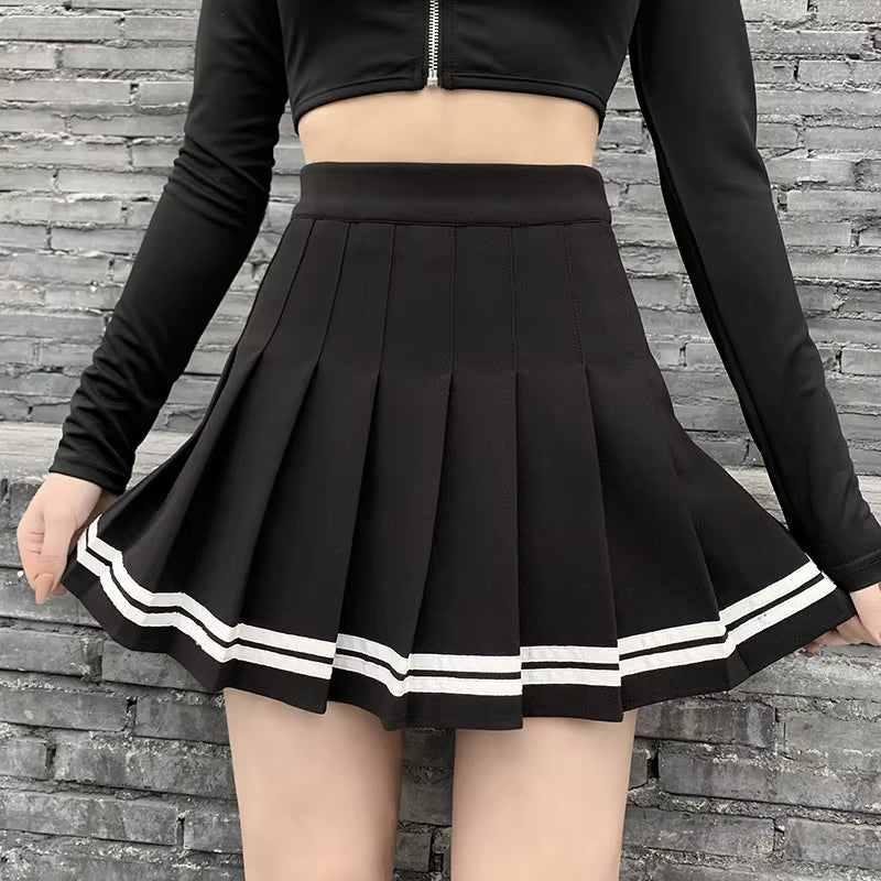 Vintage Patchwork Gothic Pleated High Waist Mini Skirts Streetwear Mssza