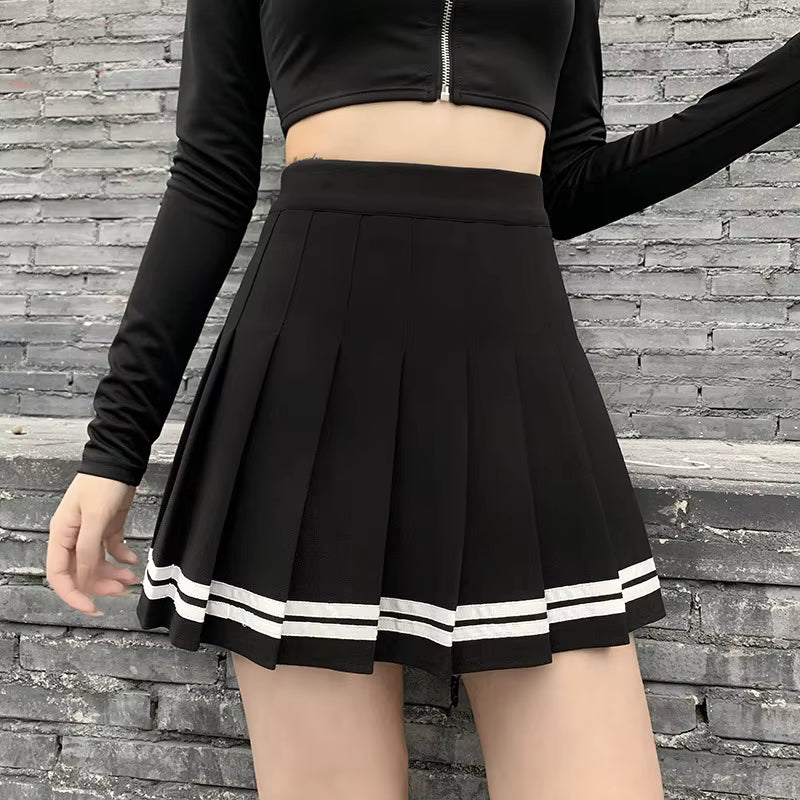 Vintage Patchwork Gothic Pleated High Waist Mini Skirts Streetwear Mssza