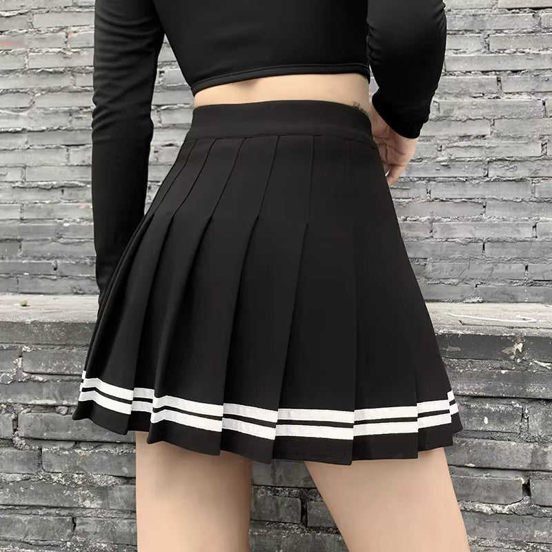 Vintage Patchwork Gothic Pleated High Waist Mini Skirts Streetwear Mssza