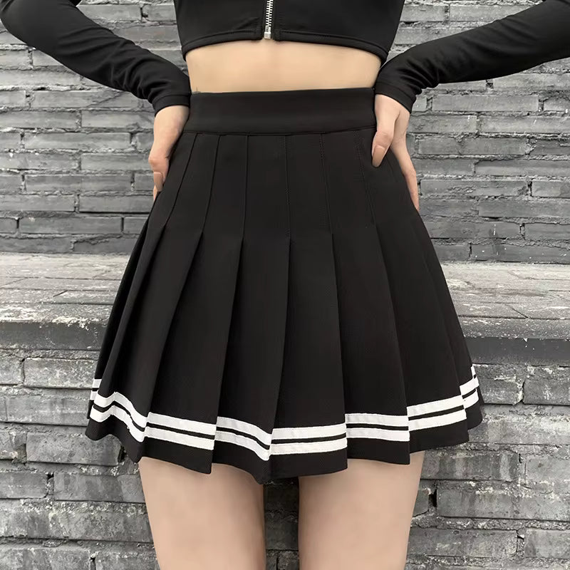 Vintage Patchwork Gothic Pleated High Waist Mini Skirts Streetwear Mssza