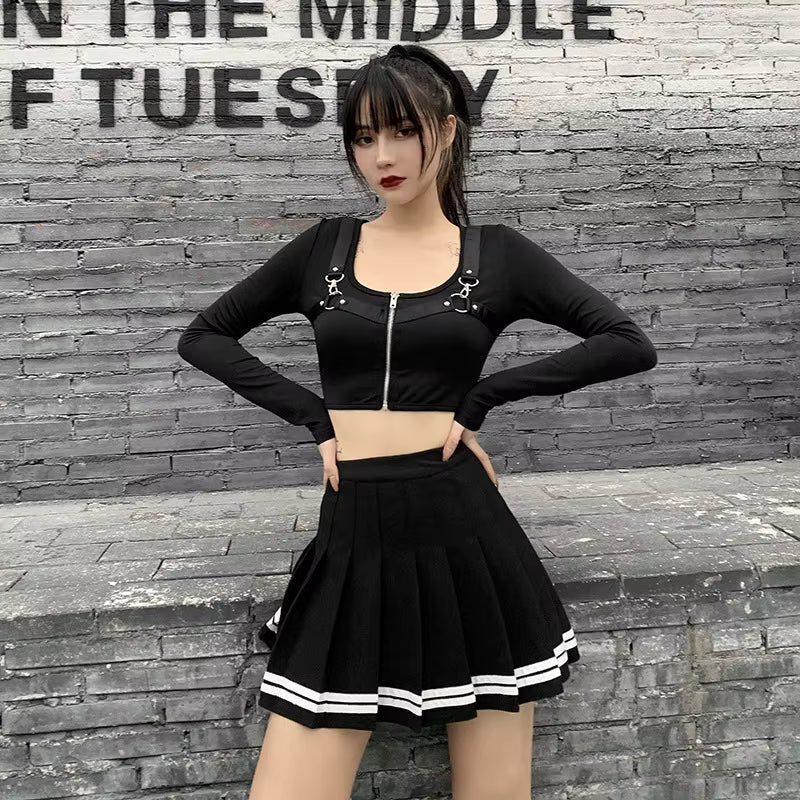 Vintage Patchwork Gothic Pleated High Waist Mini Skirts Streetwear Mssza