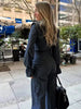 Vintage Plaids Lapel Ruffle Flare Blouses And Straight High Waist Pants Suit Mssza