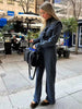 Vintage Plaids Lapel Ruffle Flare Blouses And Straight High Waist Pants Suit Mssza