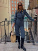 Vintage Plaids Lapel Ruffle Flare Blouses And Straight High Waist Pants Suit Mssza