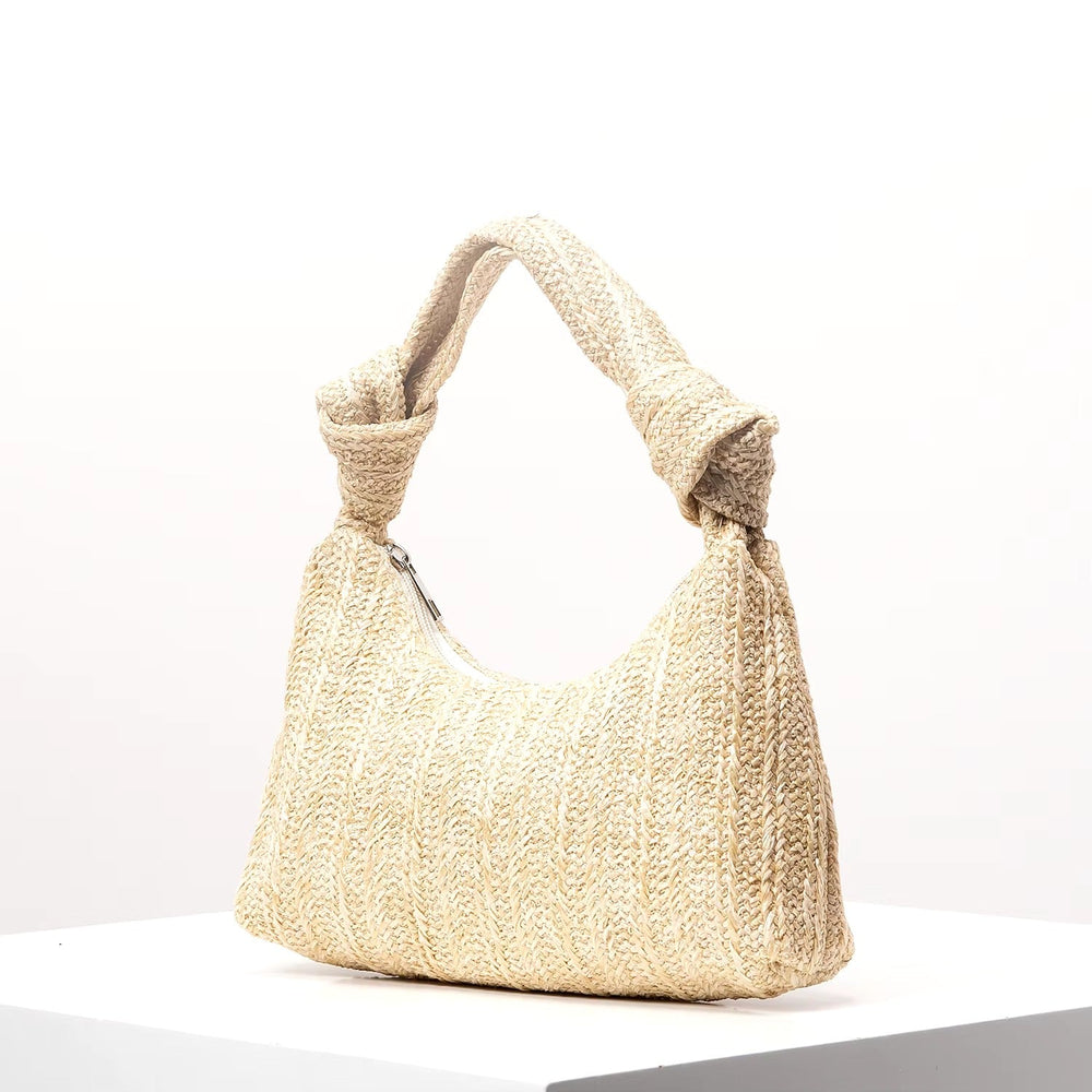 Vintage Polyester Zipper Woven Knotted Handbag Mssza