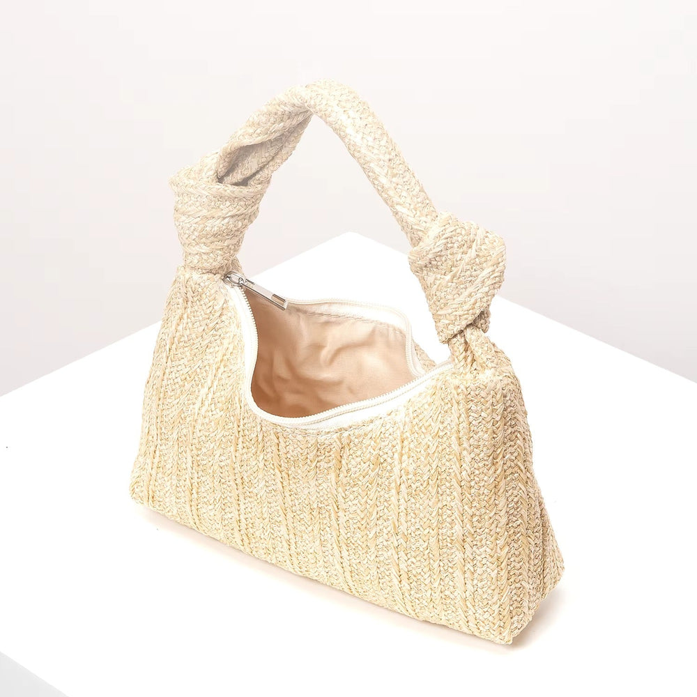 Vintage Polyester Zipper Woven Knotted Handbag Mssza