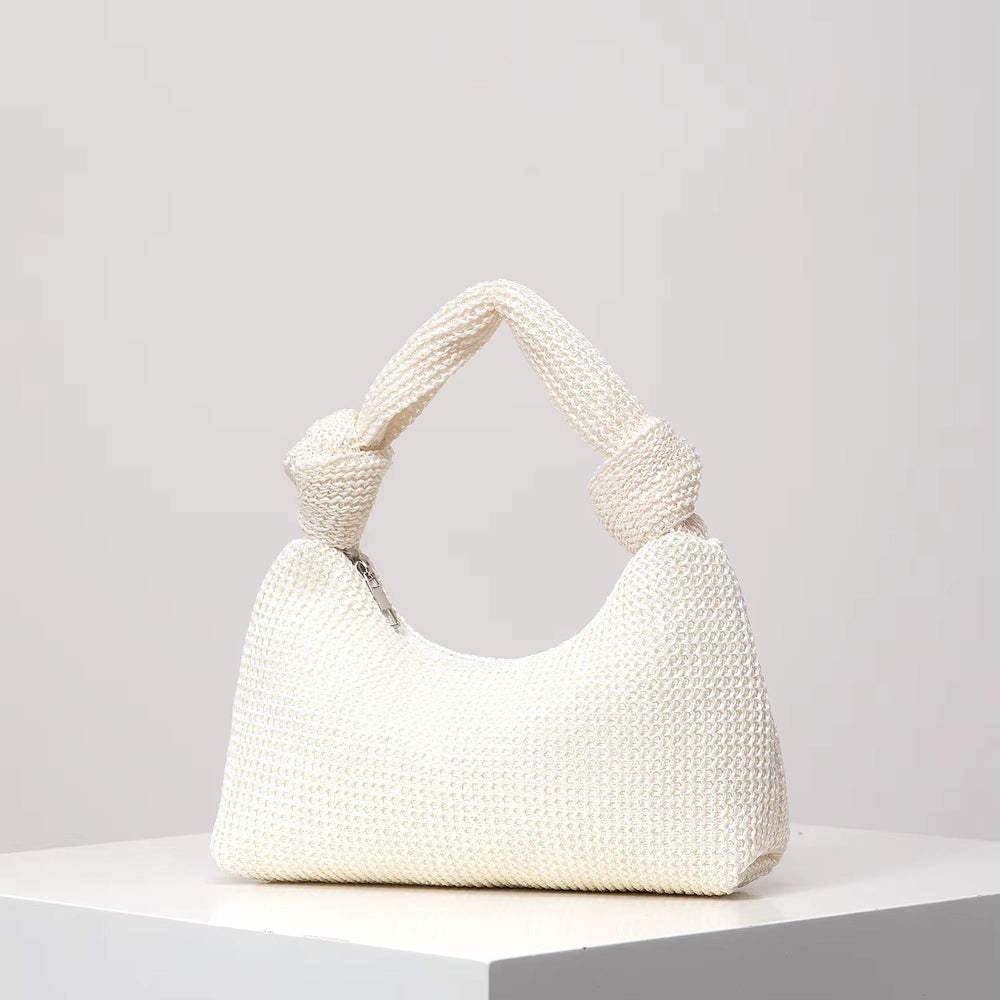 Vintage Polyester Zipper Woven Knotted Handbag Mssza