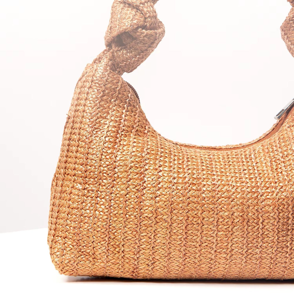 Vintage Polyester Zipper Woven Knotted Handbag Mssza