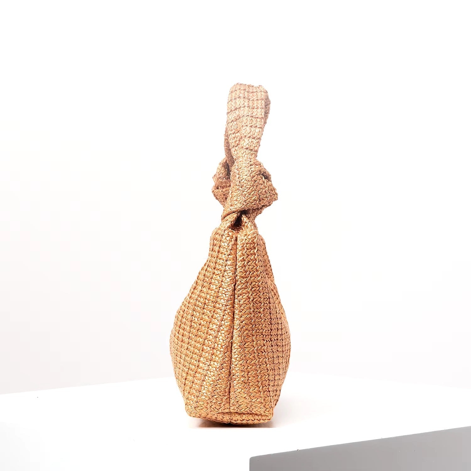 Vintage Polyester Zipper Woven Knotted Handbag Mssza