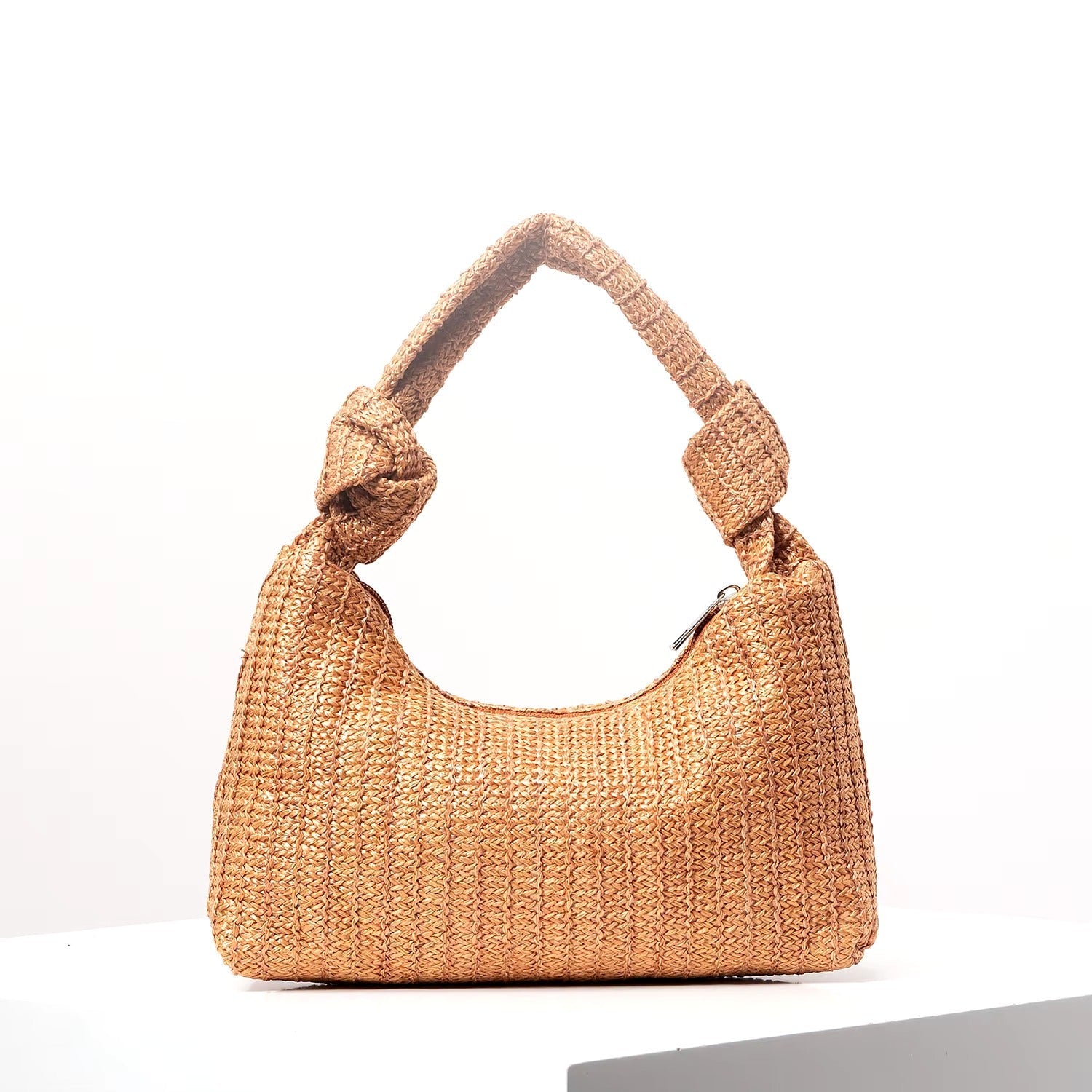 Vintage Polyester Zipper Woven Knotted Handbag Mssza