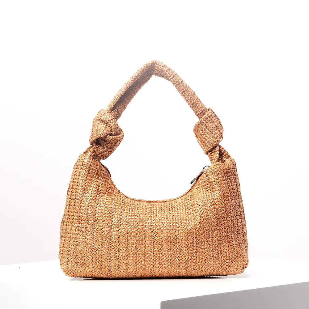 Vintage Polyester Zipper Woven Knotted Handbag Mssza