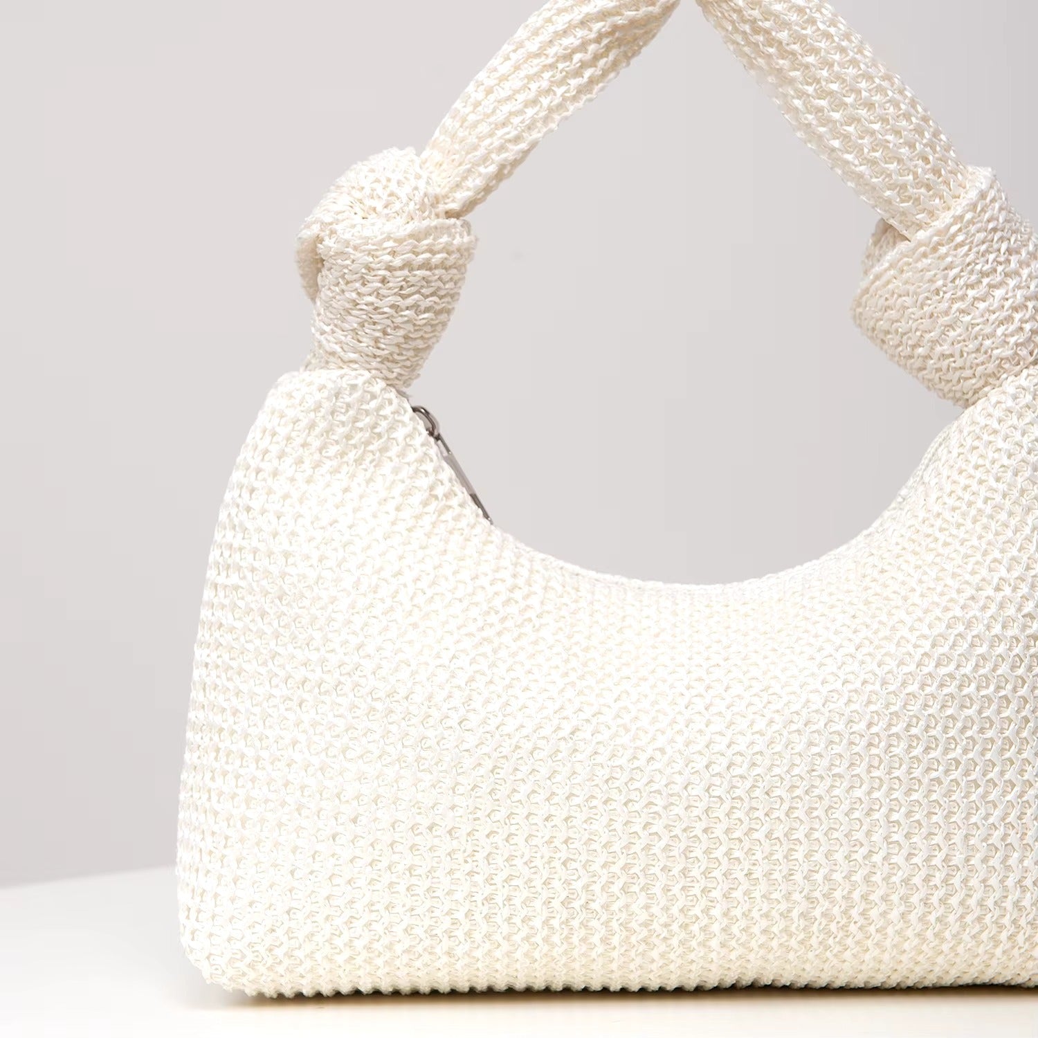 Vintage Polyester Zipper Woven Knotted Handbag Mssza