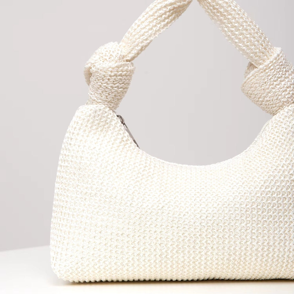 Vintage Polyester Zipper Woven Knotted Handbag Mssza