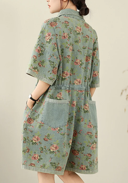 Vintage Print Denim Overalls Loose Plus Size Thin Jumpsuit Mssza