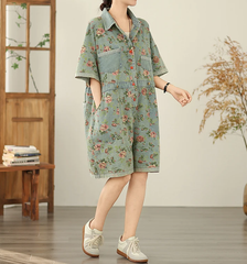 Vintage Print Denim Overalls Loose Plus Size Thin Jumpsuit Mssza