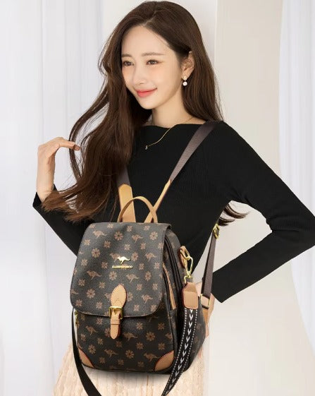 Vintage Print High Quality Soft Leather Backpack Mssza