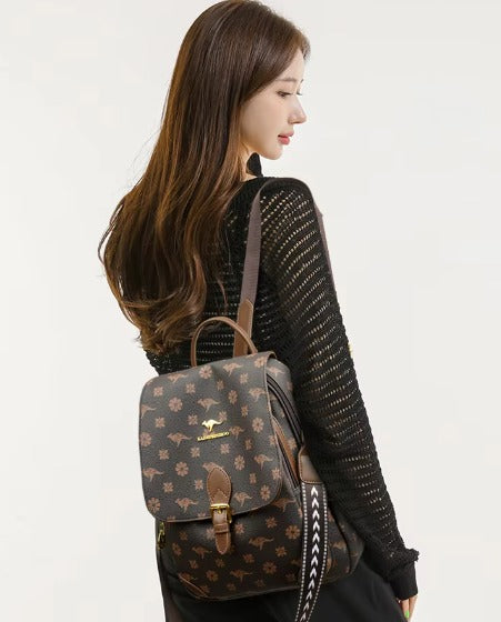 Vintage Print High Quality Soft Leather Backpack Mssza