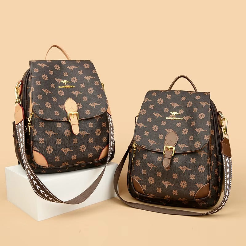 Vintage Print High Quality Soft Leather Backpack Mssza