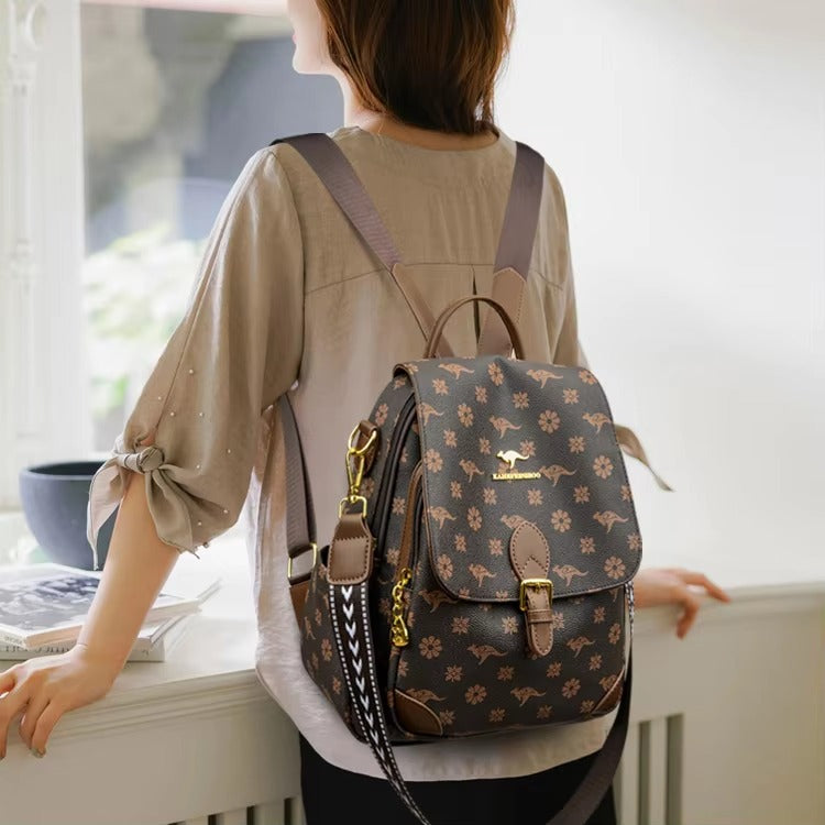 Vintage Print High Quality Soft Leather Backpack Mssza
