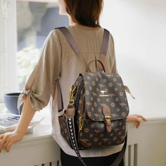 Vintage Print High Quality Soft Leather Backpack Mssza