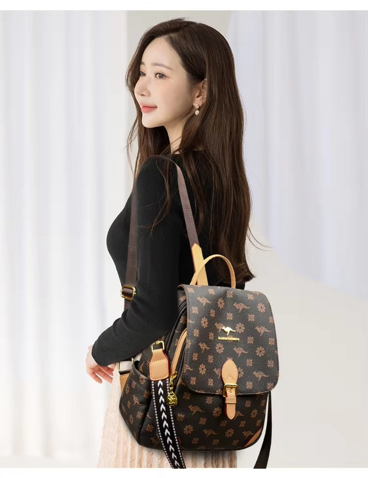 Vintage Print High Quality Soft Leather Backpack Mssza