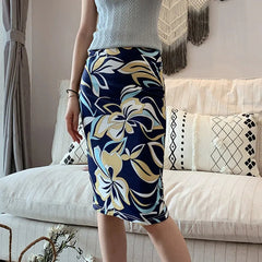 Vintage Print Pencil Long Skirt Office Skirts High Waist Slim Bodycon Skirt Mssza