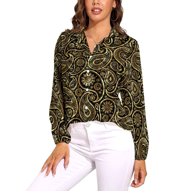 Vintage Print Single Breasted Regular Fit Long-Sleeve Shirt Mssza