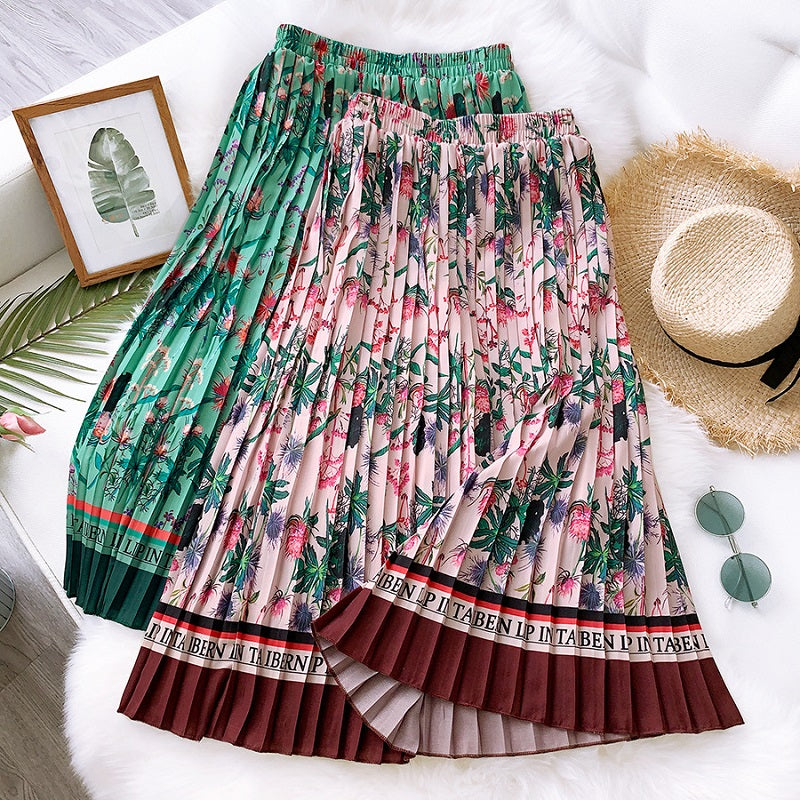 Vintage Printing Long Midi Skirt Mssza
