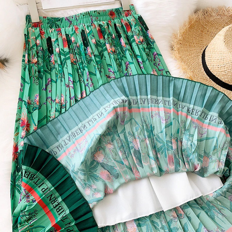 Vintage Printing Long Midi Skirt Mssza