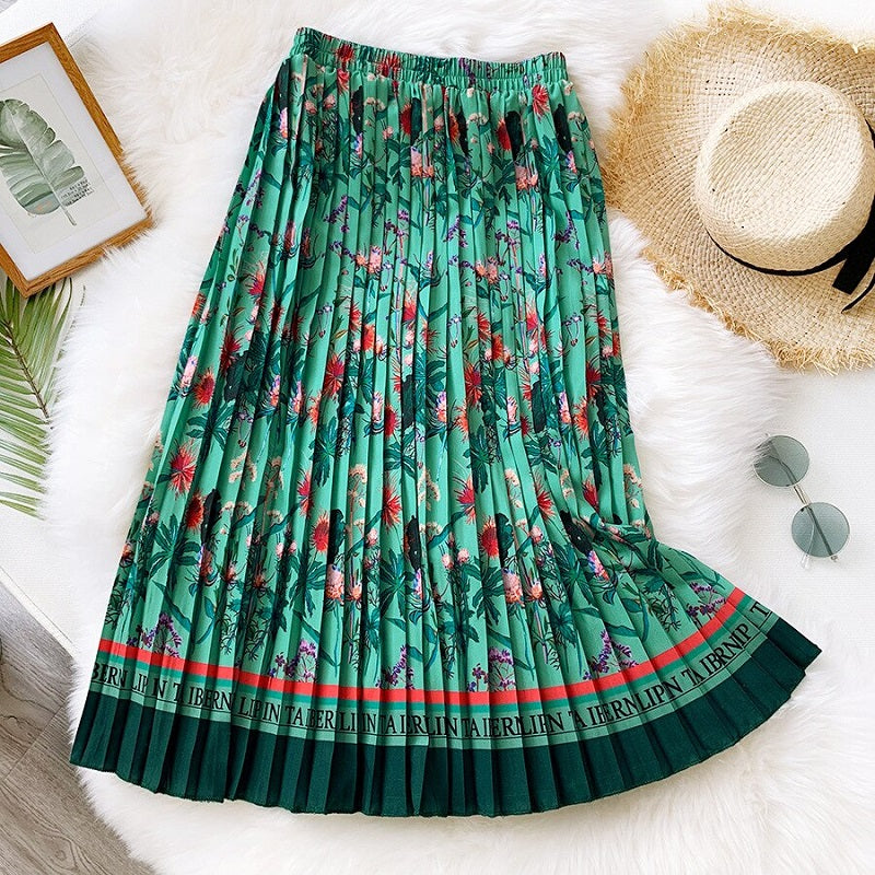 Vintage Printing Long Midi Skirt Mssza