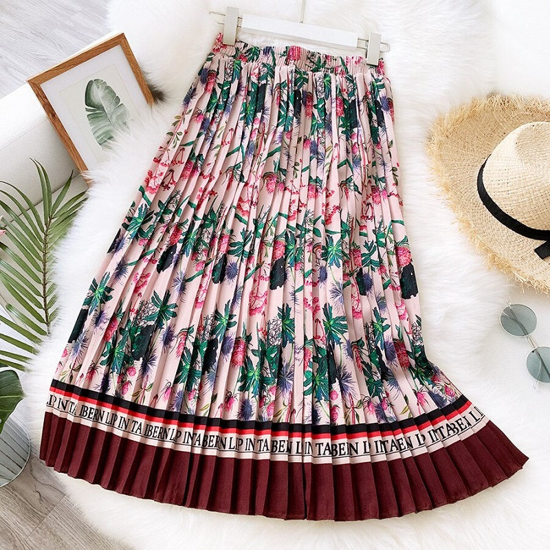 Vintage Printing Long Midi Skirt Mssza