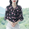 Vintage Pullovers Ruffled Collar Half Sleeve Printed Chiffon Shirt Mssza
