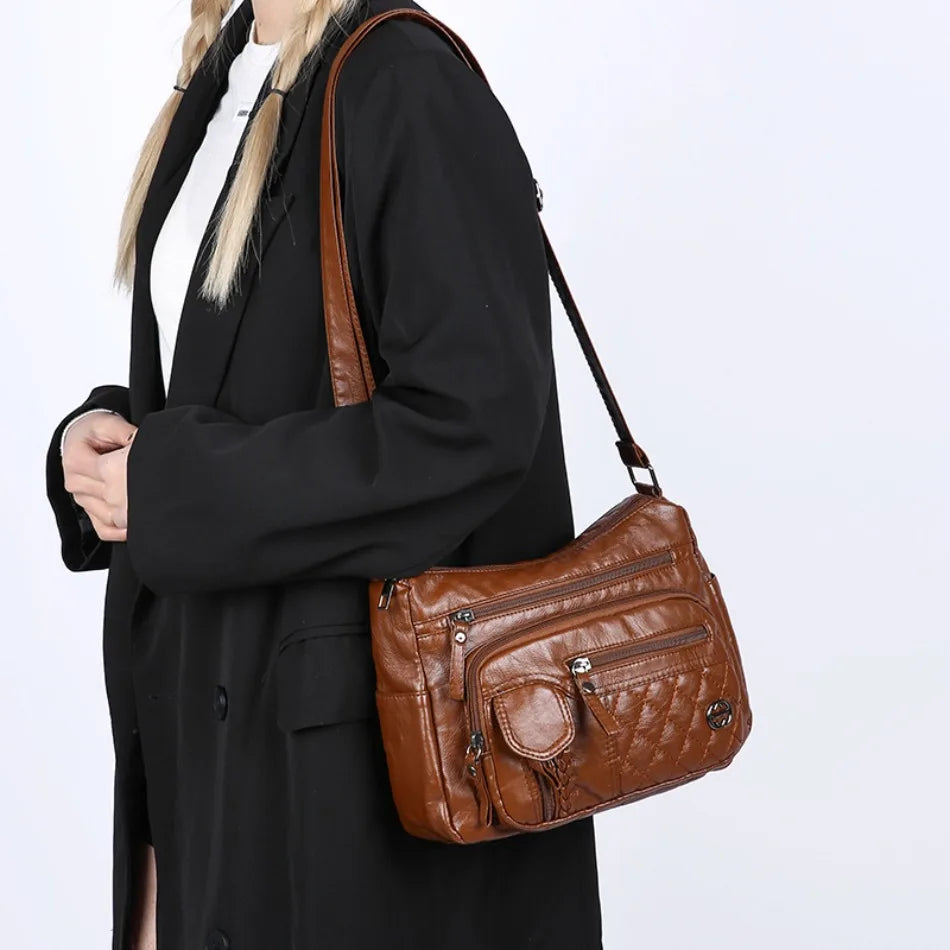 Vintage Sequined Solid Pu Leather Zipper High Quality Crossbody Shoulder Bags Mssza