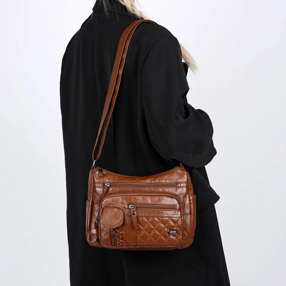 Vintage Sequined Solid Pu Leather Zipper High Quality Crossbody Shoulder Bags Mssza