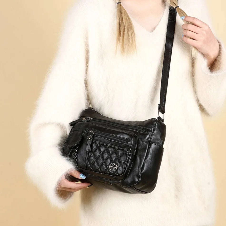 Vintage Sequined Solid Pu Leather Zipper High Quality Crossbody Shoulder Bags Mssza