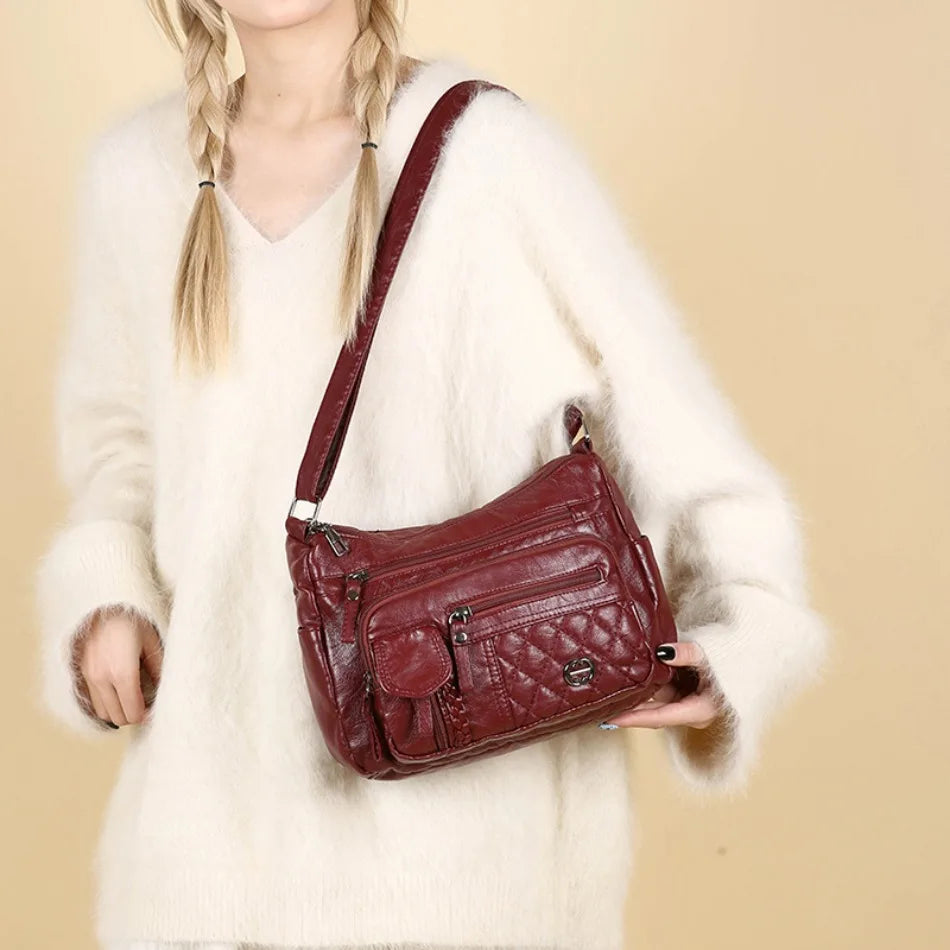Vintage Sequined Solid Pu Leather Zipper High Quality Crossbody Shoulder Bags Mssza