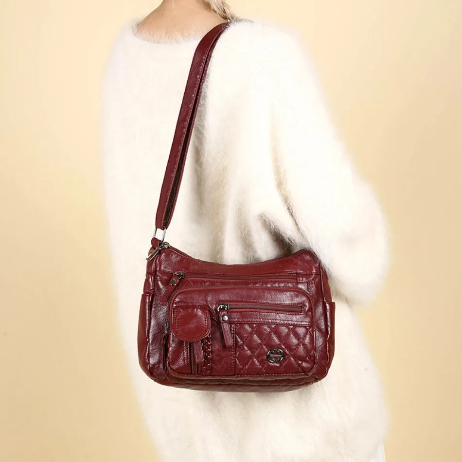 Vintage Sequined Solid Pu Leather Zipper High Quality Crossbody Shoulder Bags Mssza