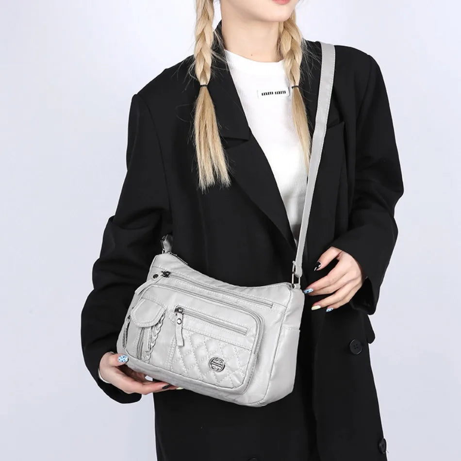 Vintage Sequined Solid Pu Leather Zipper High Quality Crossbody Shoulder Bags Mssza