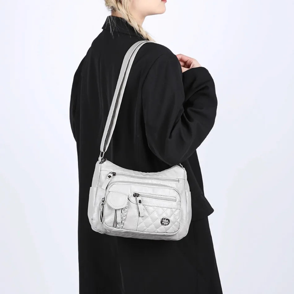 Vintage Sequined Solid Pu Leather Zipper High Quality Crossbody Shoulder Bags Mssza