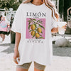 Vintage Short Sleeve West Coast Slight Stretch Lemon Fruit Printed T-Shirt Mssza