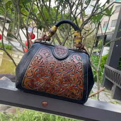 Vintage Silt Pocket Carved Leather Designer Handbags Mssza