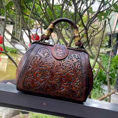 Vintage Silt Pocket Carved Leather Designer Handbags Mssza