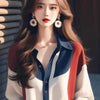 Vintage Single Breasted Chiffon Patchwork Long Sleeves Loose Shirts Mssza