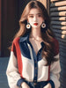 Vintage Single Breasted Chiffon Patchwork Long Sleeves Loose Shirts Mssza