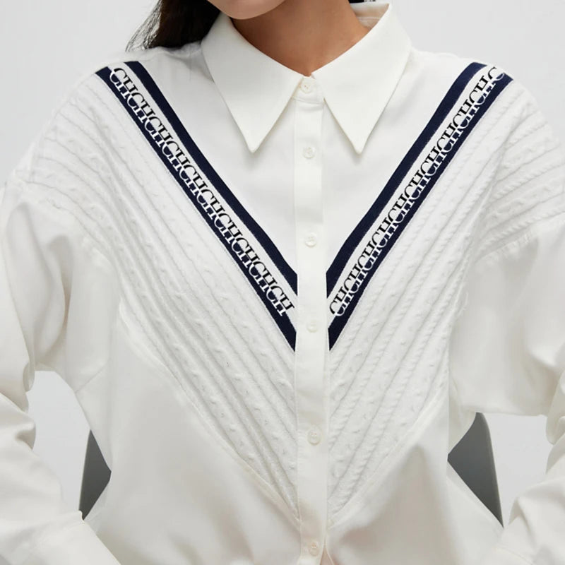 Vintage Single-Breasted Knitted Patchwork Office Style Striped Blouse Mssza
