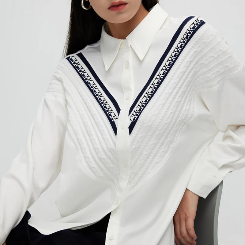 Vintage Single-Breasted Knitted Patchwork Office Style Striped Blouse Mssza