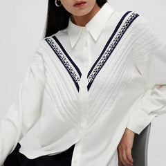 Vintage Single-Breasted Knitted Patchwork Office Style Striped Blouse Mssza