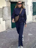 Vintage Single Breasted Lace Up Striped Lapel Top And Pants Striped 2 Piece Sets Mssza