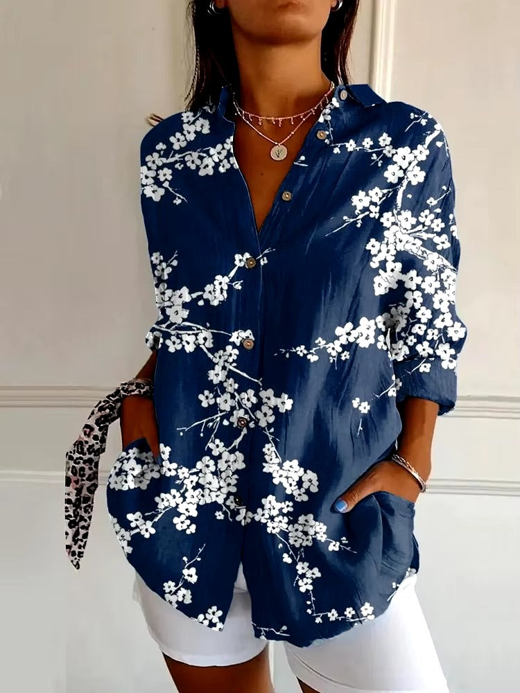 Vintage Single Breasted Leopard Print Shoulder Sleeve Shirt Mssza